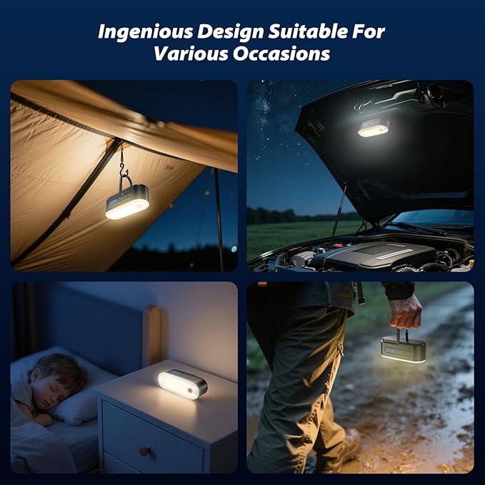 Motion Sensor Camping Lights,Rechargeable Camping Lantern, Portable Hanging Tent Lights,IPX5 Waterproof Emergency Light for Outdoor,SOS Mode Hurricane Power Outages,Magnet Work Light,2 Pack