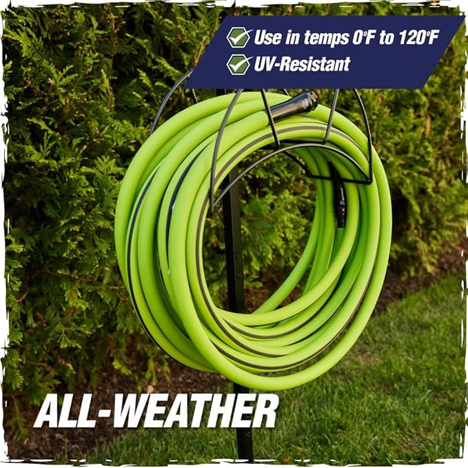 Rugged Rhino Heavy Duty Flexible Light Weight Garden Hose, 25ft x 5/8in, 4 Layer Leakproof Outdoor Gardening Tools, Watering Supplies, Powerful Water Pressure for Lawn, Flowers, Green Black