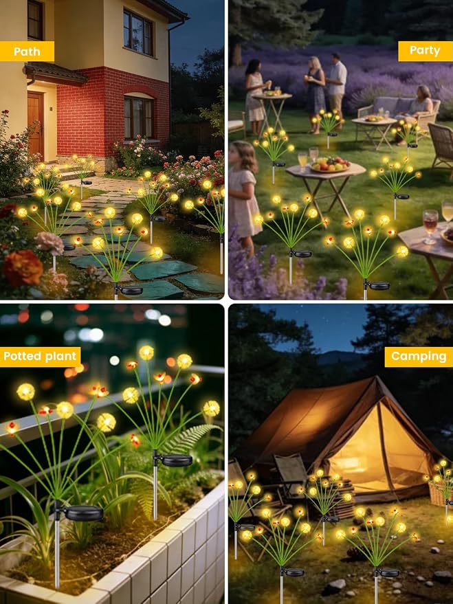 Solar Garden Lights Outdoor, 4 Pack 32 LED, Solar Swaying Dandelion Bee Lights - Image 7