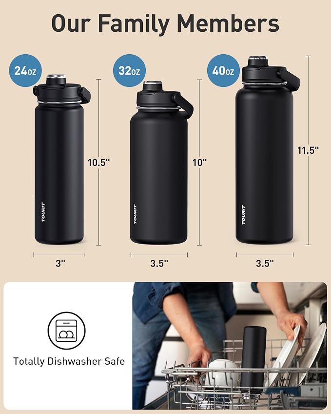TOURIT 32 oz Insulated Water Bottle, Stainless Steel Sports Water Bottles - Image 6