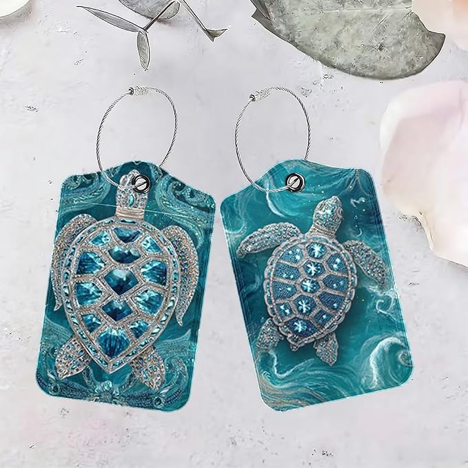2 Pack Sea Turtle Luggage Tags for Suitcases, Teal Ocean Life ID Tags - Image 4