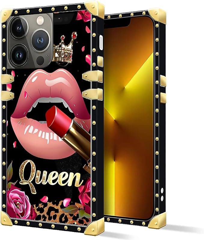 Compatible with iPhone 13 Pro Case, Glitter Red Rose Queen Leopard Lipstick - Image 2