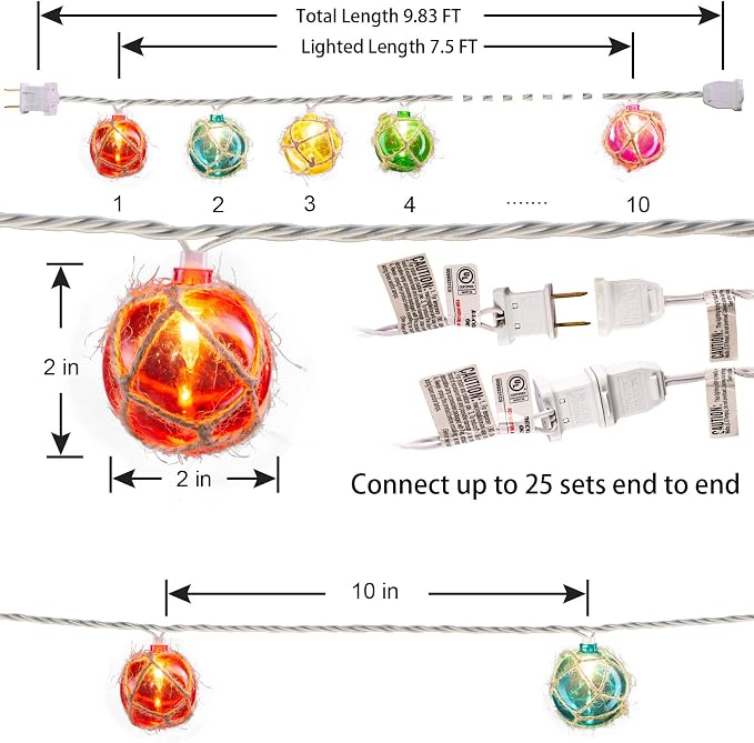 Brillarlights Nautical Fishing Float String Lights, Beach Themed Buoy Lights - Image 6