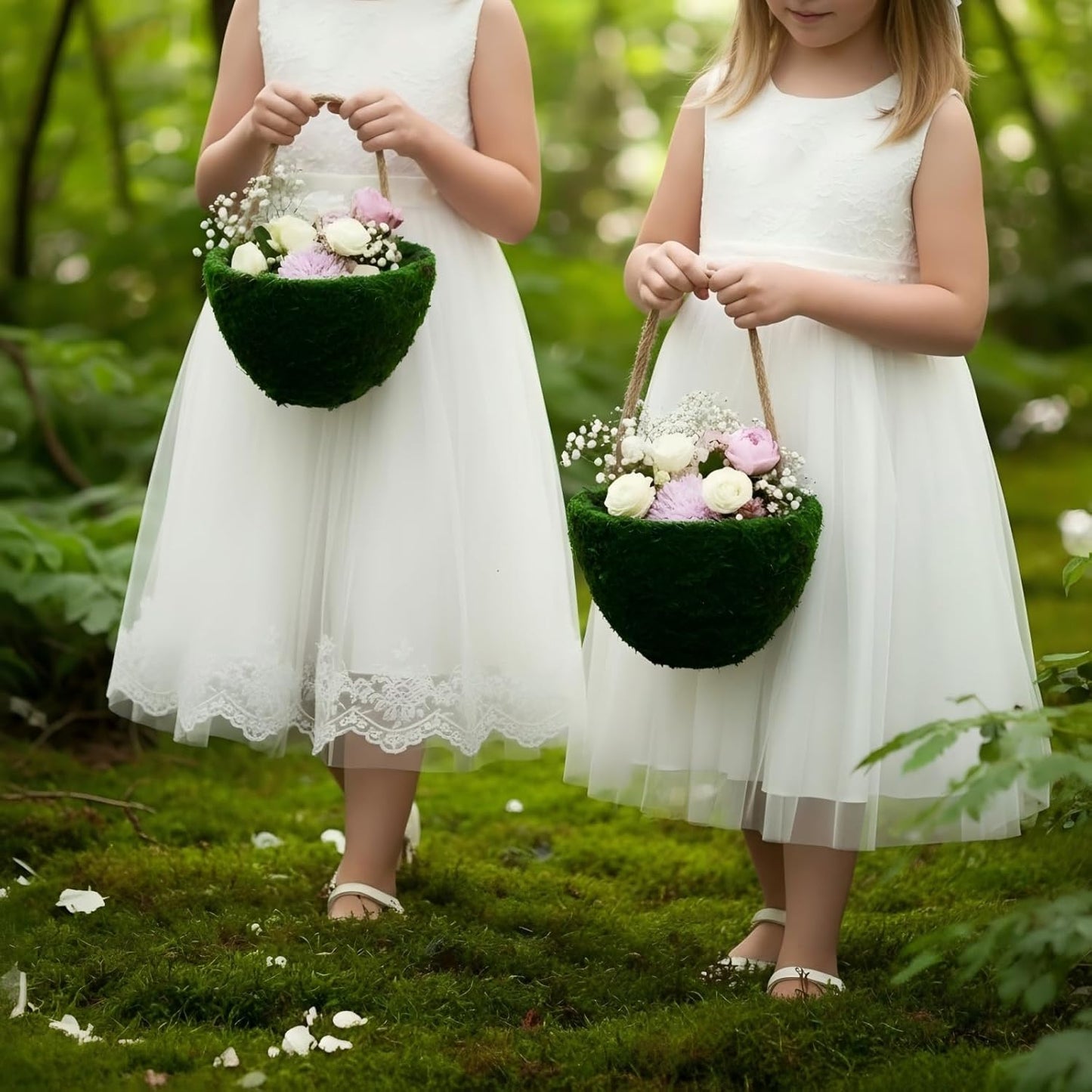 Leinuosen 1 Pcs Wedding Flower Baskets, Moss Style Small Baskets with Handles for Gifts Wedding Floral Decoration Flowers Petal Candy Storage and Home Decoration