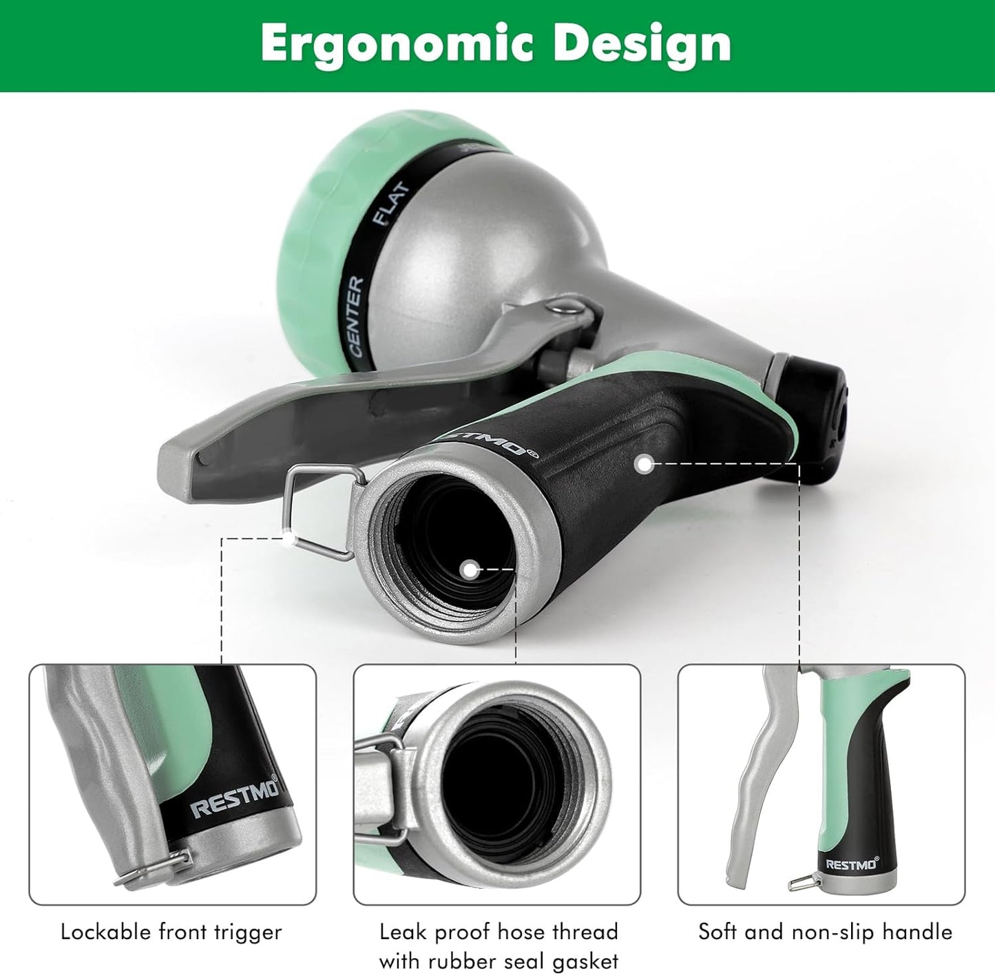 RESTMO Garden Hose Nozzle, Heavy Duty Metal Water Hose Nozzle with 7 Adjustable Spray Patterns, High Pressure Hand Sprayer with Flow Control, Best for Watering Plant & Lawn, Washing Car & Pet, Cyan