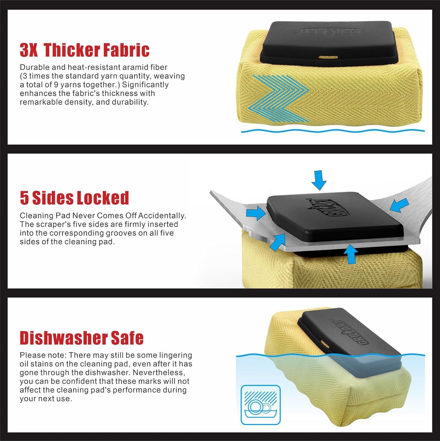 GRILLART Grill Brush Bristle Free, Replaceable BBQ Cleaning Head (No Handle), Safe Replacement Cleaning Pad for Cast Iron/Stainless-Steel Grates - Black