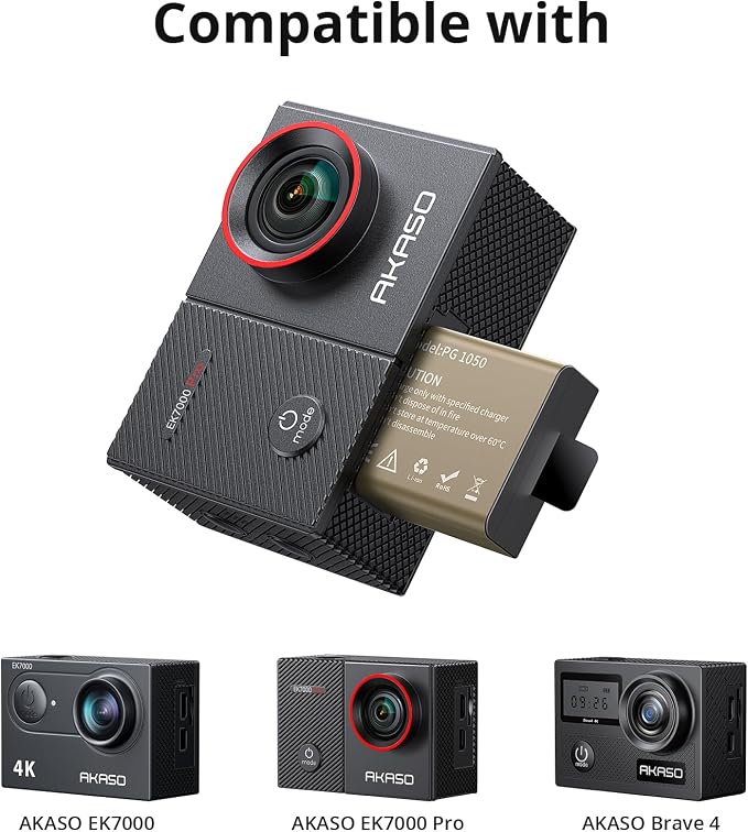 AKASO 3 x 1050mAh Rechargeable Action Camera Battery - Image 2