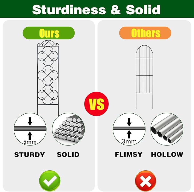 Garden Trellis 4 Pack 48'' H x 12.5'' W Metal Plant Climbing Trellis Suitable for Potted Plants Indoor and Outdoor Climbing Plants Flower Ivy Clematis Black