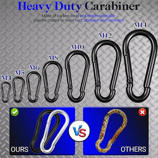 50 Pack Black Carabiner Clips, 2.36 Inch Heavy Duty Spring Snap Hooks - Image 4
