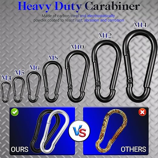 100 Pack 3" Heavy Duty Spring Snap Hook Carabiners, M8 5/16" Galvanized Steel - Image 4