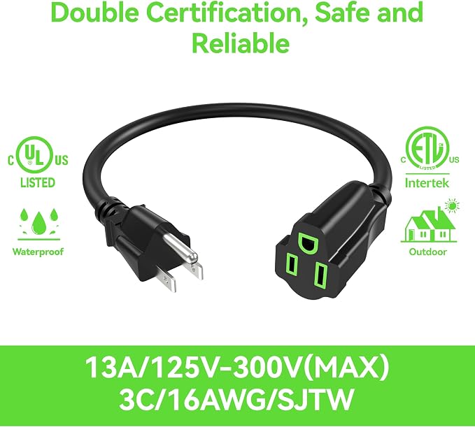 Power Extension Cord 15FT, 3 Prong Grounded Electric Extension Cable Outlet - Image 2