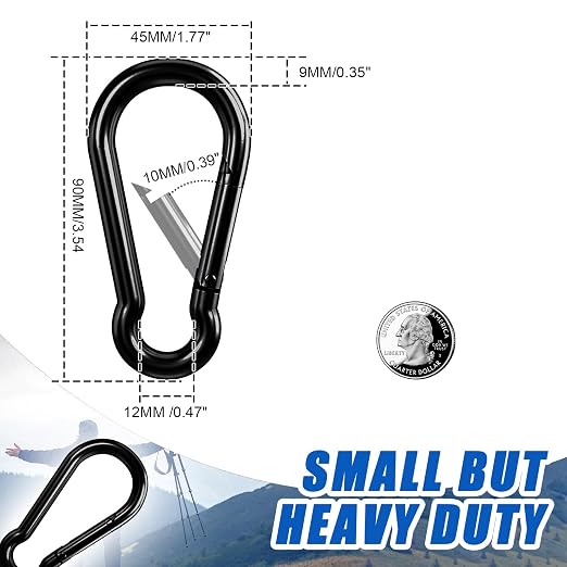 Carabiner Clip Hook, 3.54 inch 10 pcs Black Heavy Duty Spring Snap Hook Key - Image 3