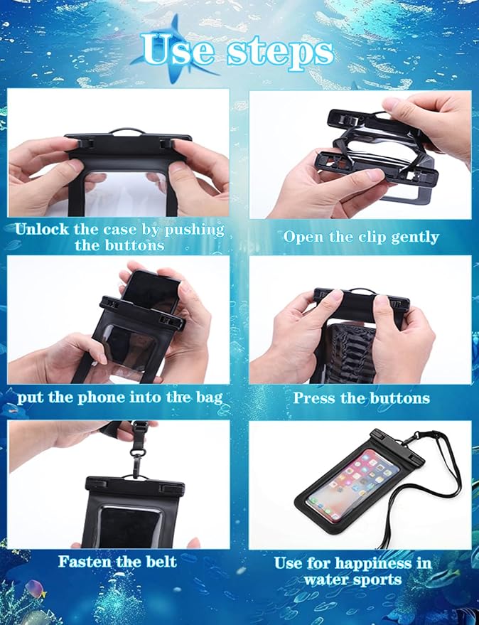 Famoby Up to 8.3" 3 Pack Multicolor Universal Waterproof Phone Pouch, Large - Image 7