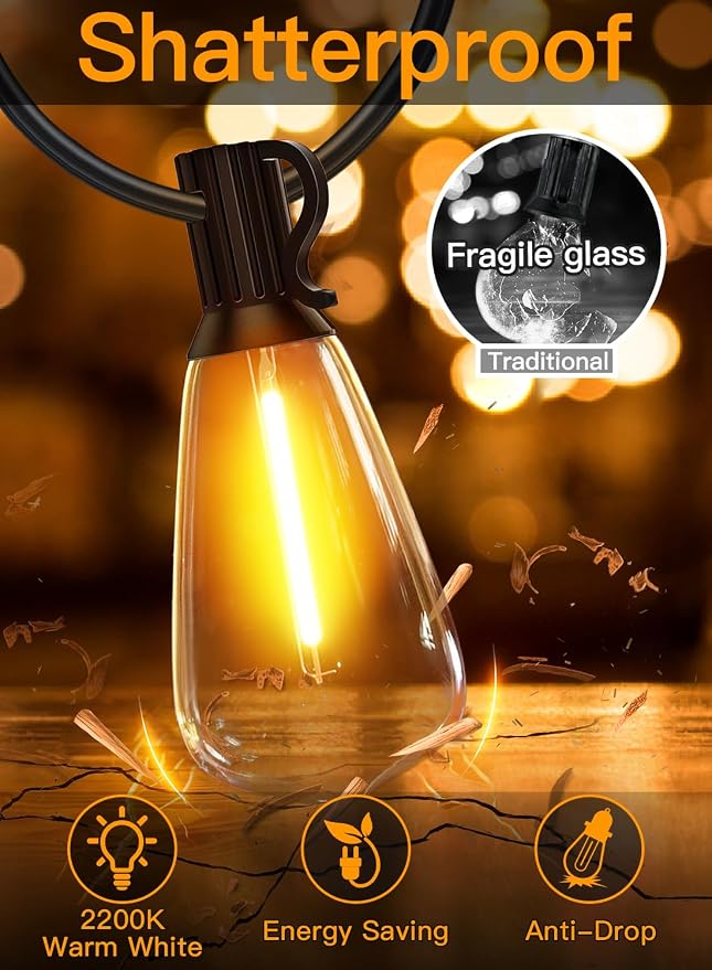 Ollny Outdoor String Lights 160FT, Shatterproof Connectable Patio Lights - Image 3