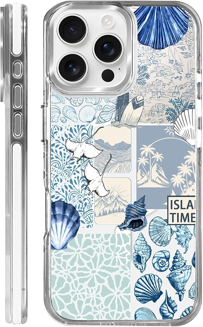 Case for iPhone 16 Pro Max, Sea Life Ocean Waves Seashell Collage Phone Case by Toulas