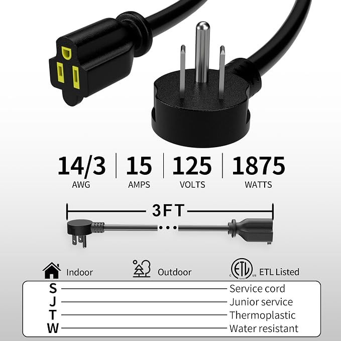 Vockjour 3 FT 3 Pack Black Low Profile Flat Plug 14 Gauge Heavy Duty Extension - Image 2