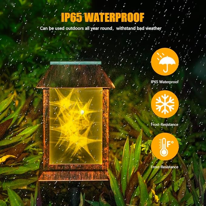 Solar Lanterns Outdoor Waterproof Upgraded Flashing Mode Solar Lantern Outdoor Lights Vintage Medieval Decor 3D Starry Hanging Outdoor Lanterns Lights Stake Lights for Yard Garden Decor（2PCS）