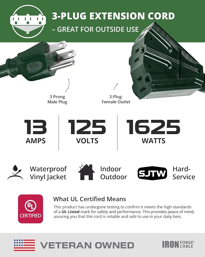 Iron Forge Cable 3ft Green Outdoor Extension Cord - Image 3