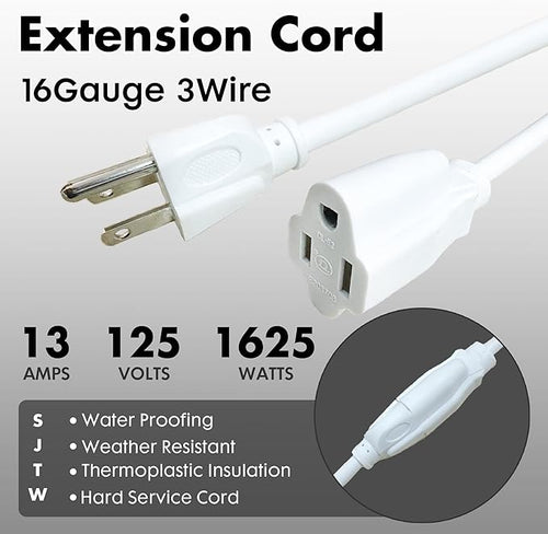 10ft White Outdoor Extension Cord Waterproof, UL Listed, 16/3 SJTW Heavy Duty 3 - Image 2