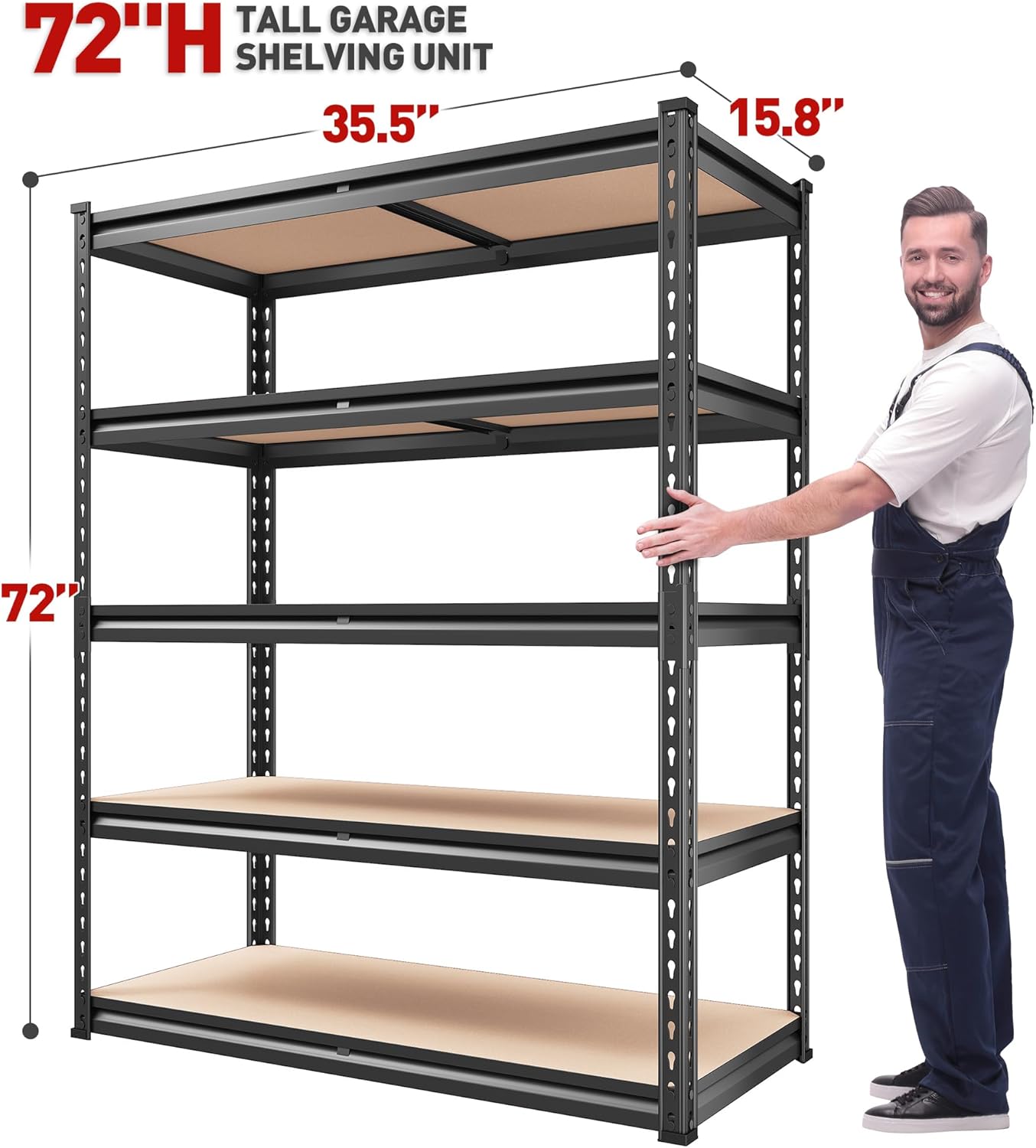 REIBII 2000LBS Garage Shelving Heavy Duty 72''H Storage Shelves 5 Tier Heavy Duty Shelving, Adjustable Metal Shelves for Garage Pantry Closet Kitchen Basement 35.5" W x72 H x 15.8" D, 3 Pack