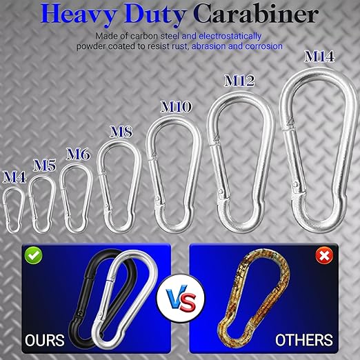 5 Pack 4.7" Heavy Duty Carabiner Clips, M12 Sliver Galvanized Steel Spring Snap - Image 4