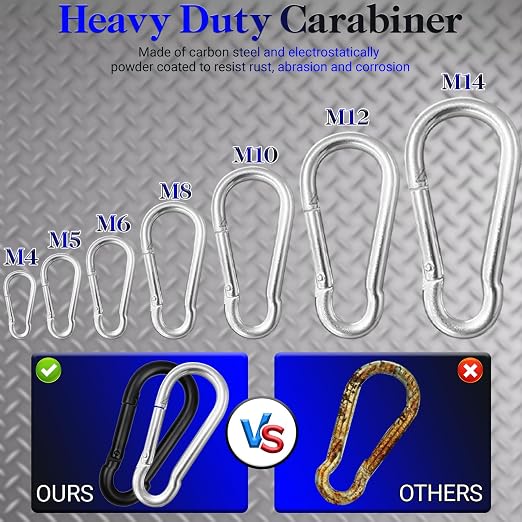 100 Pack 3" Heavy Duty Carabiner Clips, M8 Sliver Galvanized Steel Spring Snap - Image 4