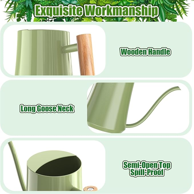 Watering Can Indoor Plants 35oz Sage Green Water Can Indoor Metal Small Water Can Pot with Long Spout for House Bonsai Plants Garden Flower Decorative