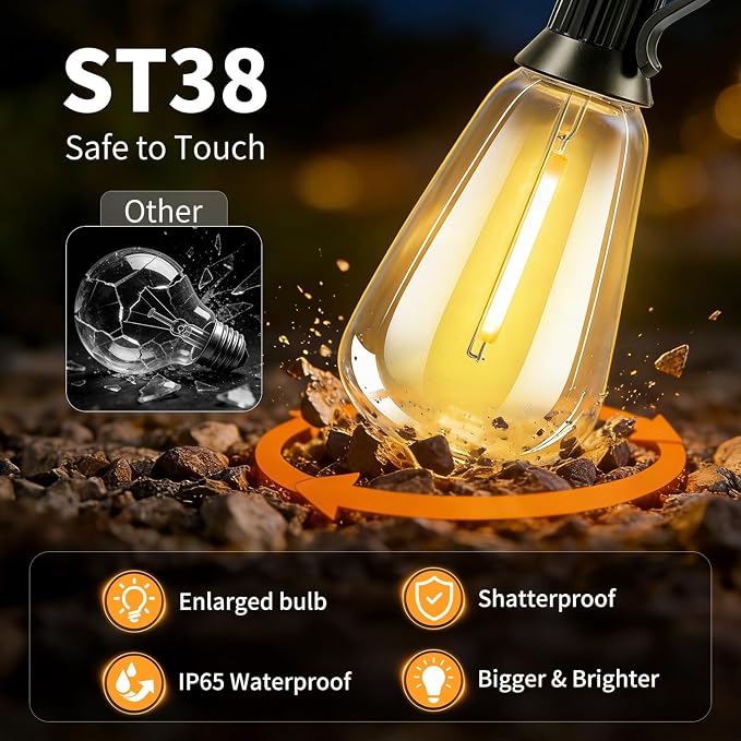 Solar Lights Outdoor Waterproof: ST38 82FT 25M Shatterproof Bulbs Patio Lights - Image 6