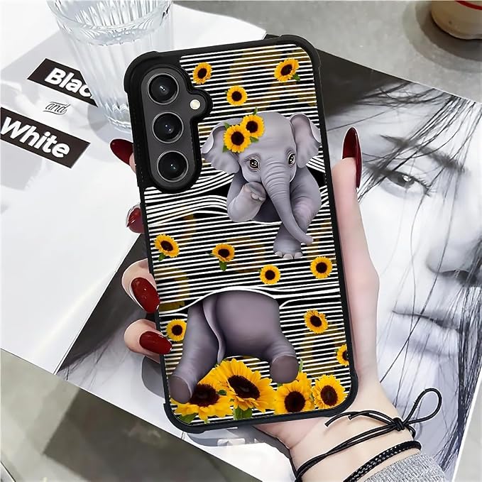 for Samsung Galaxy S23 FE Case, Cute Little Elephant Sunflower White Line Art - Image 6