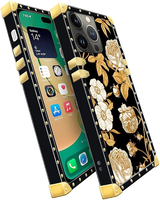 Compatible with iPhone 14 Pro Max Case, Blooming Rose Golden Flower Luxury - Image 3