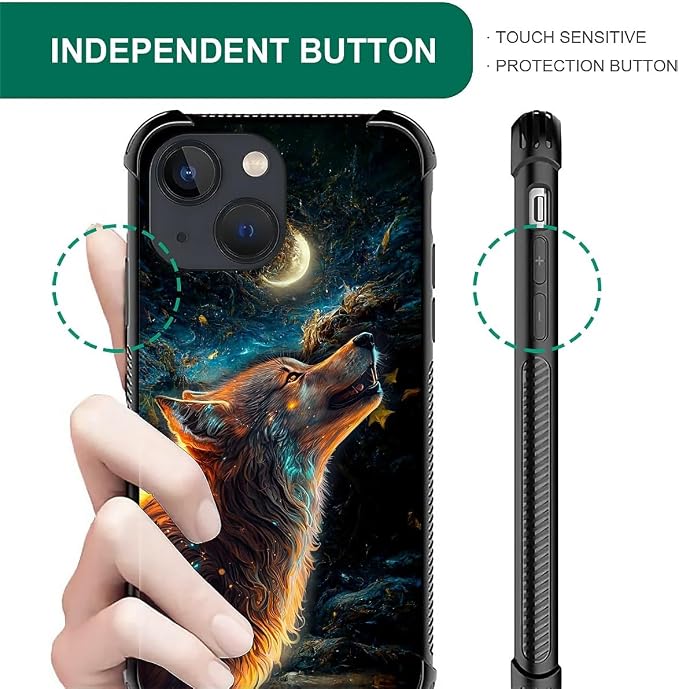 for iPhone 13 Case, Star Cave Hungry Wolf Pattern Graphic Design Girl Boy Soft - Image 6