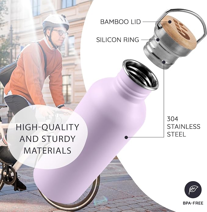 Bambaw Metal Water Bottle 16 oz, Lavender Water Bottle - Image 2