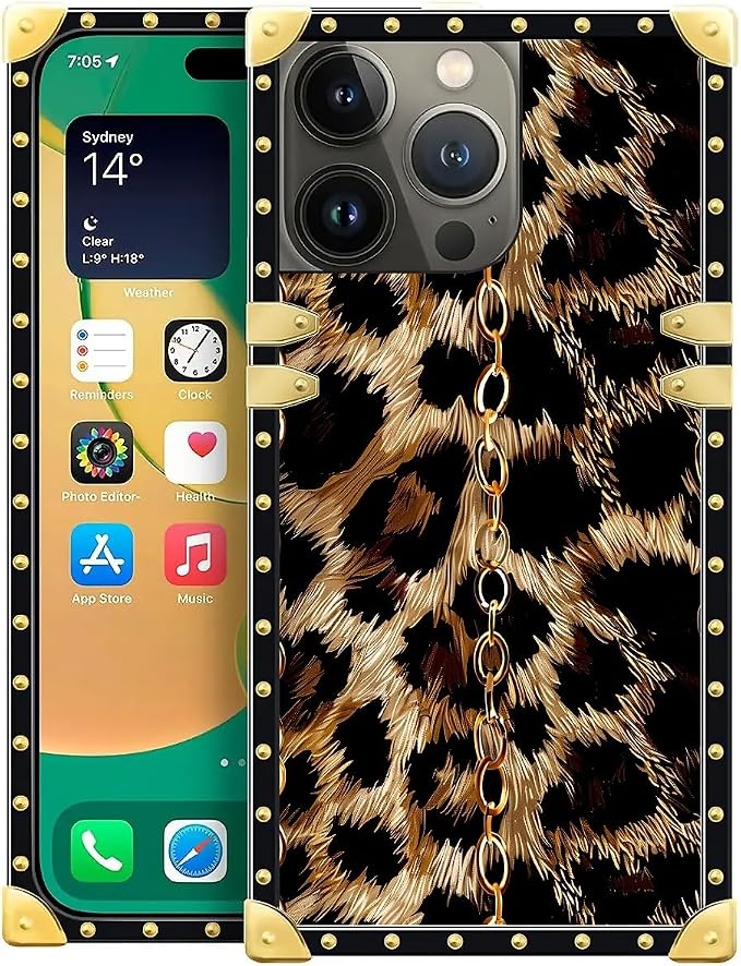 Compatible with iPhone 14 Pro Case, Seamless Gold Chain Leopard Luxury Golden by Unknown