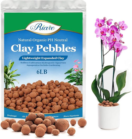 Riare 6 LBS Organic Expanded Clay Pebbles for Plants- 4mm-16mm Natural Leca Balls Lightweight Hydroponic Clay Pebbles Aggregate for Indoor Plants, Hydroponic Growing, Plants Drainage, Aquaponics