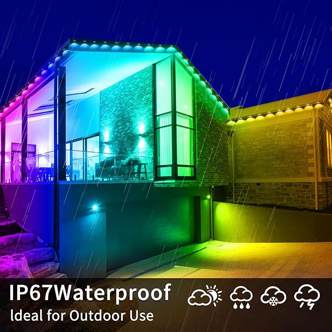 Permanent Outdoor Lights,60ft RGB Eave Light with App Control Remote,IP67 Waterproof LED Lights,Music Sync Outside Light for Christmas,Halloween,Garden,House Decorations