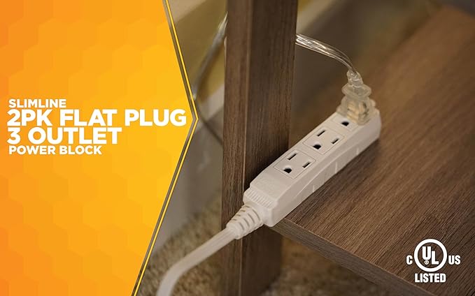 Woods Slimline Angled Flat Plug Extension Cord; Space Saving Flat Design; 3 - Image 2