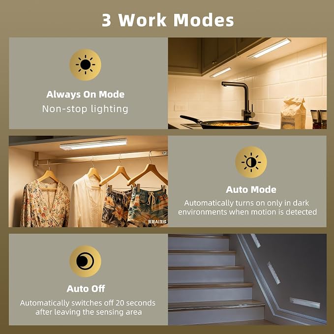 14inch Under Cabinet Lighting, 4 Pack Rechargeable Motion Sensor Light Indoor - Image 3