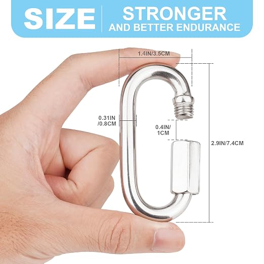 2 Pcs 3 Inch 304 Heavy Duty Stainless Steel Screw Chain Quick Links, 1540LB - Image 2