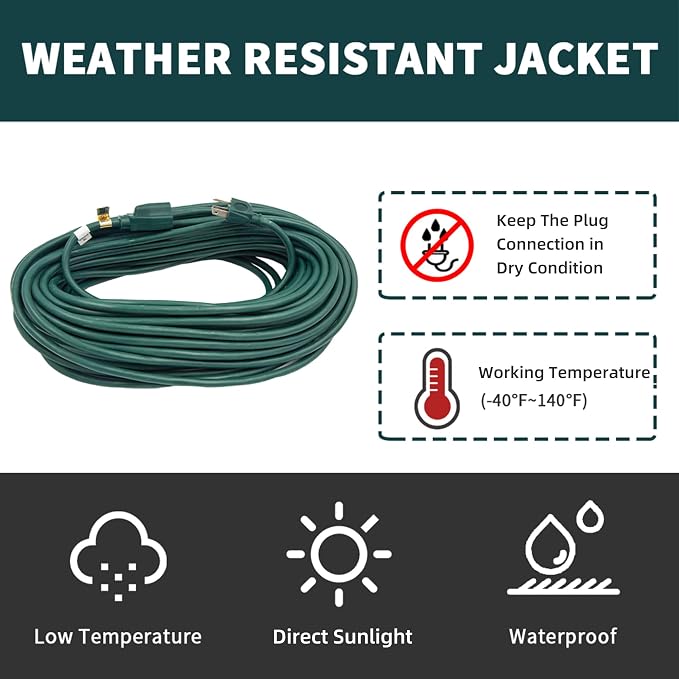 30FT Outdoor Extension Cord-16/3 SJTW Durable Green Extension Cable - Image 6