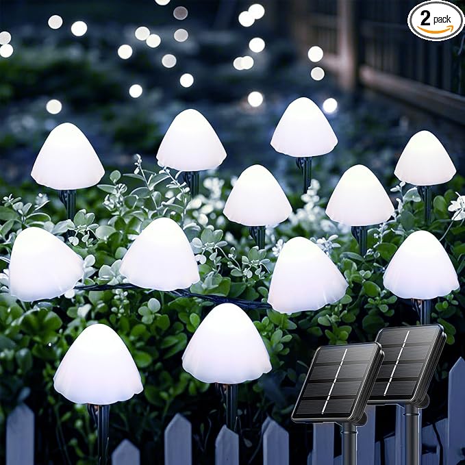 OZS 2PK 32LED 55FT Mushroom Solar Garden Lights Outdoor, Solar String Lights by OZS