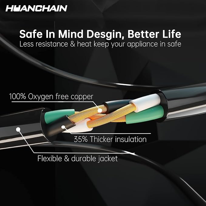 HUANCHAIN Indoor Outdoor Black Extension Cord 6 ft Waterproof, 16/3 Gauge - Image 3