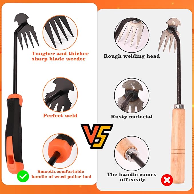 Weed Removal Tool, Portable Garden Weeder Tool，2024 New Manganese Steel Weed Puller Tool with Rubber Handle for Vegetable Gardening Garden Yard Farm Farm Planting & Uprooting Weeding Tool (Black)