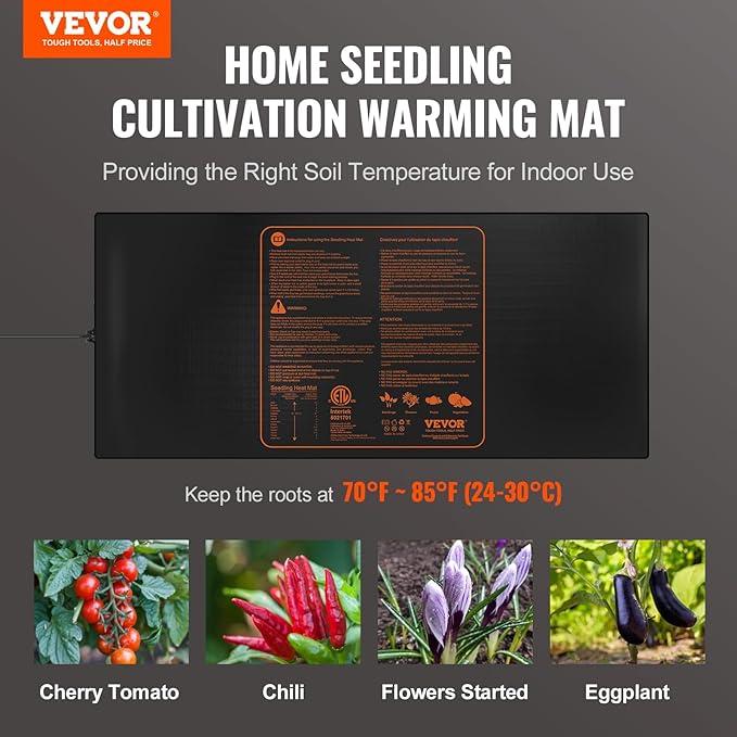 VEVOR 1 Pack Seedling Heat Mat 48"x 20.75", MET-Certified Warm Hydroponic Plant Heating Pad for Seed Starting, Waterproof Heating Mats for Germination, Indoor Gardening, Greenhouse