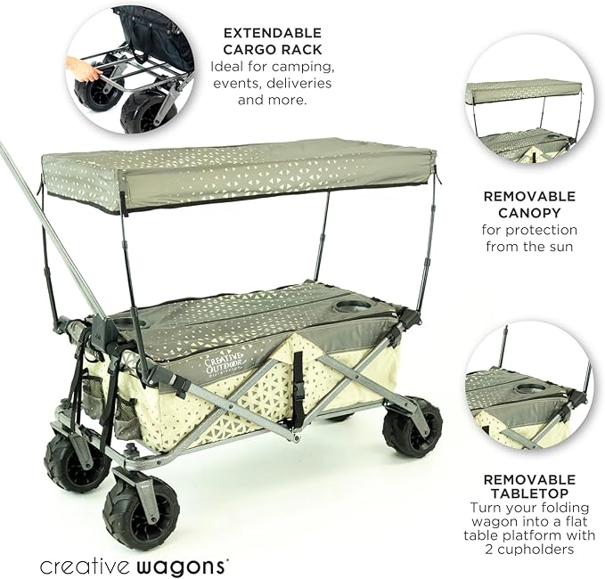 Creative Outdoor All-Terrain Deluxe Wagon | 360 Swivel All Terrain Wheels | Great for Beach, Park, Garden & Tailgate | Multiple Color Options