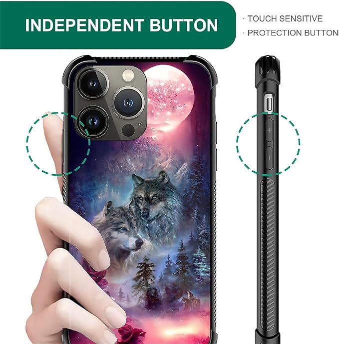 for iPhone 14 Pro Case, Star Two Wolfs Howling Pattern Graphic Design Girl Boy - Image 3