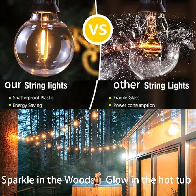 Lampat String Lights, LED 25 Light Bulbs 25Ft G40 Globe String Lights - Image 5