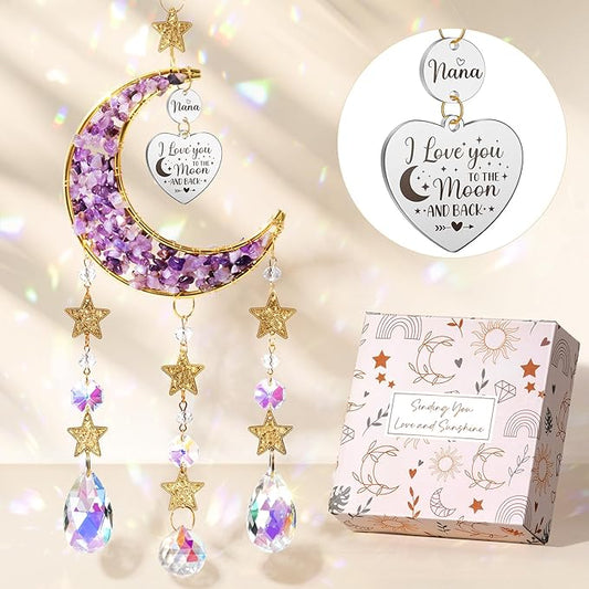Best Grandma Nana Gifts, for Grandma from Granddaughter Grandchildren Grandkids, Unique Grandma Birthday Gifts for Nana Gigi Grandmother New Grandma Gifts Moon Crystal Suncatcher