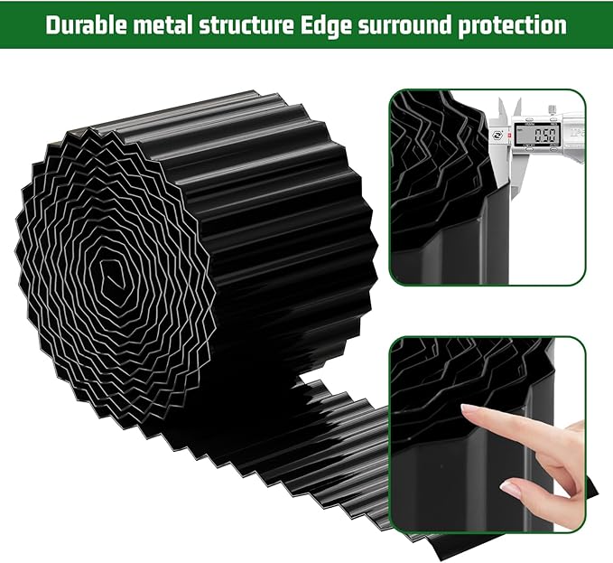 SnugNiture Corrugated Metal Garden Edging,12" x 20' Sturdy Lawn Edging Border,Landscape Edging Border for Lawn, Flower Bed,Garden and Yard(Black)
