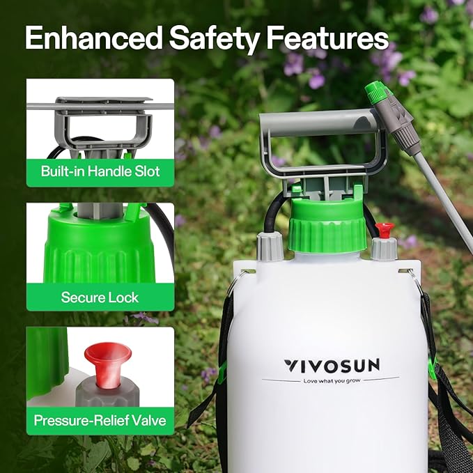 VIVOSUN Pump Sprayer 2.1 Gallon, Portable Water Spray Bottle in Lawn and Garden Yard, Weed Sprayer for Plants with 3 Nozzles, Adjustable Shoulder Strap, Pressure Relief Valve