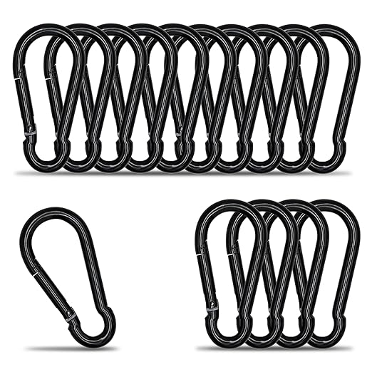 Carabiner Clip Hook, 3.15 inch 15 pcs Black Heavy Duty Spring Snap Hook Key by KINLINK